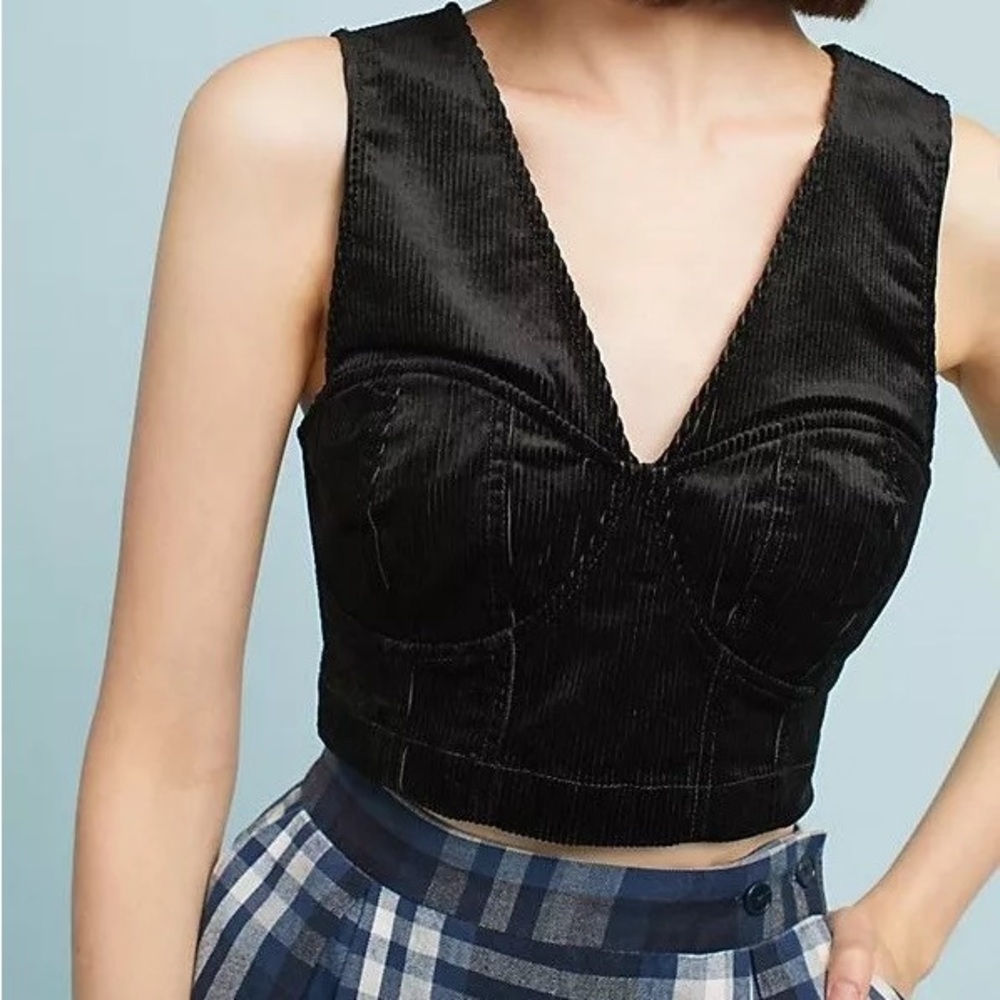 Anthro Maeve Corduroy Bustier Top in Black